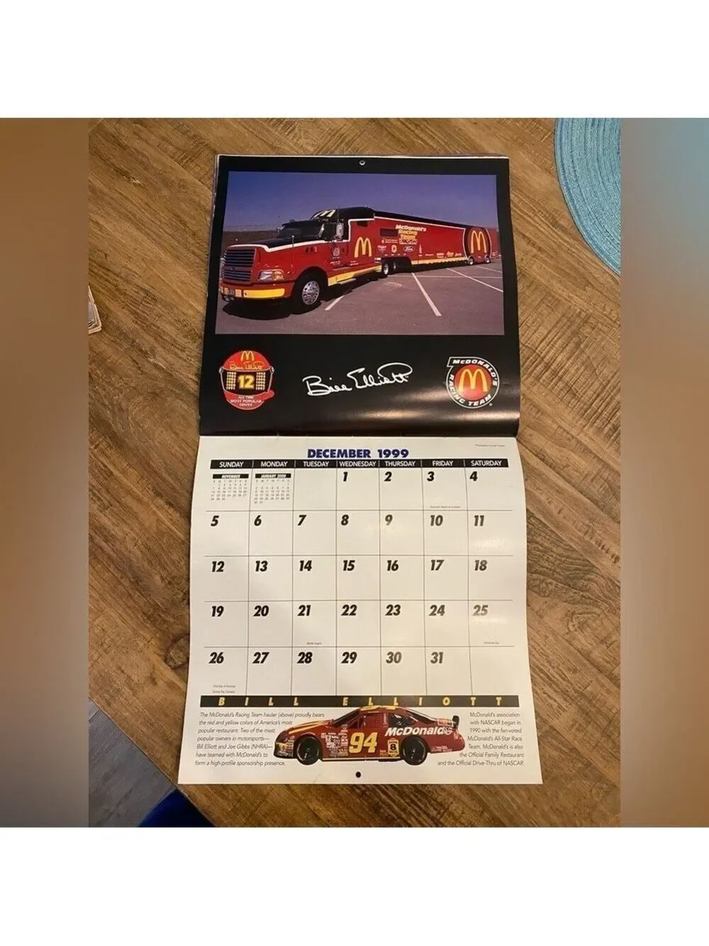 Vintage 1999 Bill Elliott Racing Calendar. Excellent Pre owned condition.